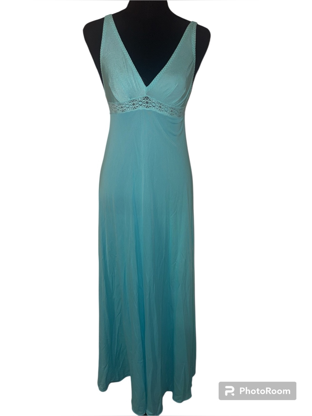 Vintage 60s Vassarette SZ SM Long Nightgown Slip Electric Blue Nylon Sexy